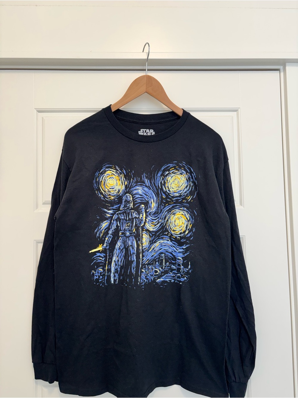 Disney- Star Wars Black Long Sleeve Tee with Yellow & Blue Swirl Graphic